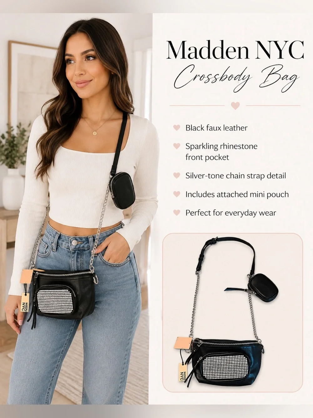 Black Rhinestone Crossbody Bag